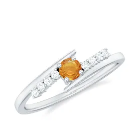 Minimal Orange Sapphire and Diamond Bypass Promise Ring