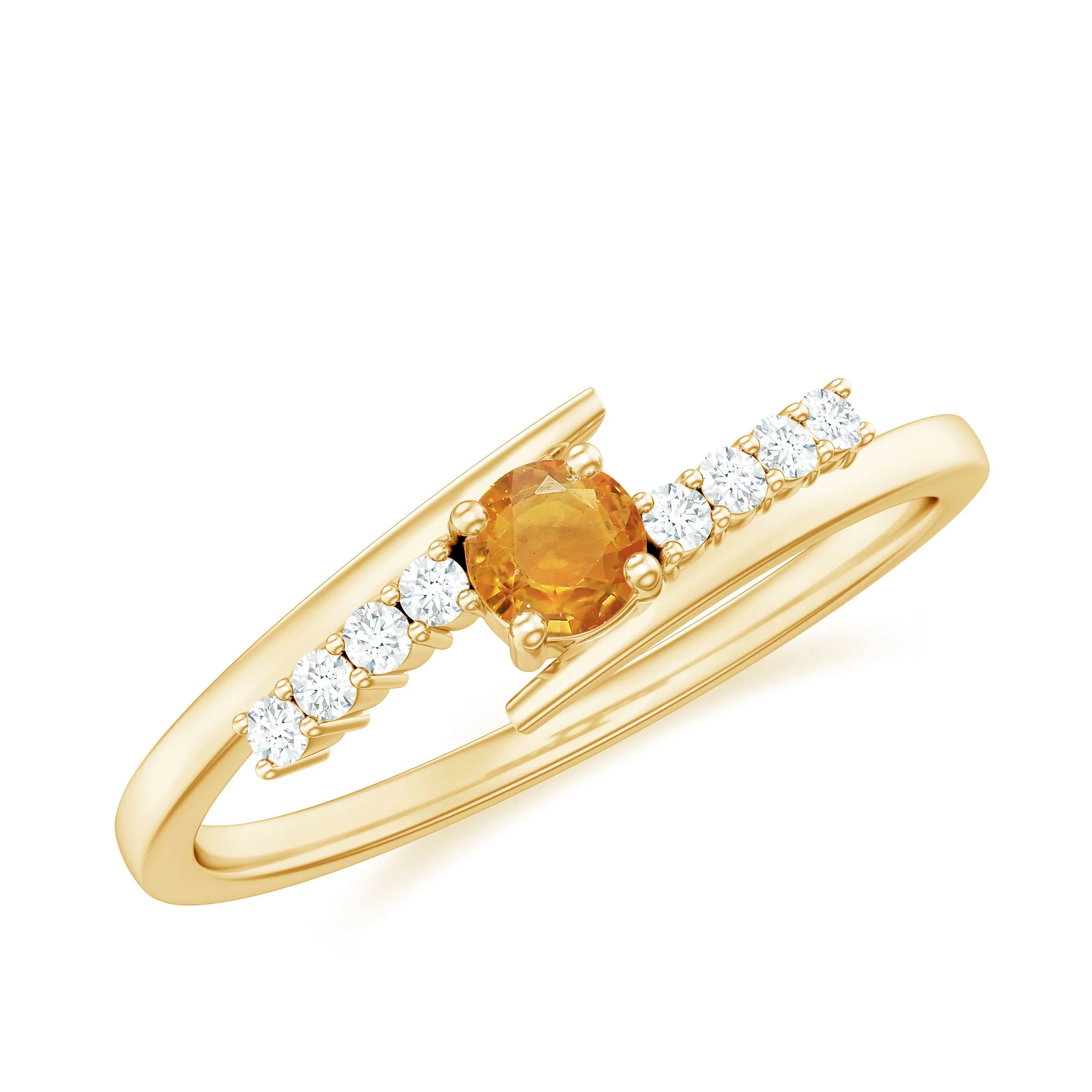 Minimal Orange Sapphire and Diamond Bypass Promise Ring