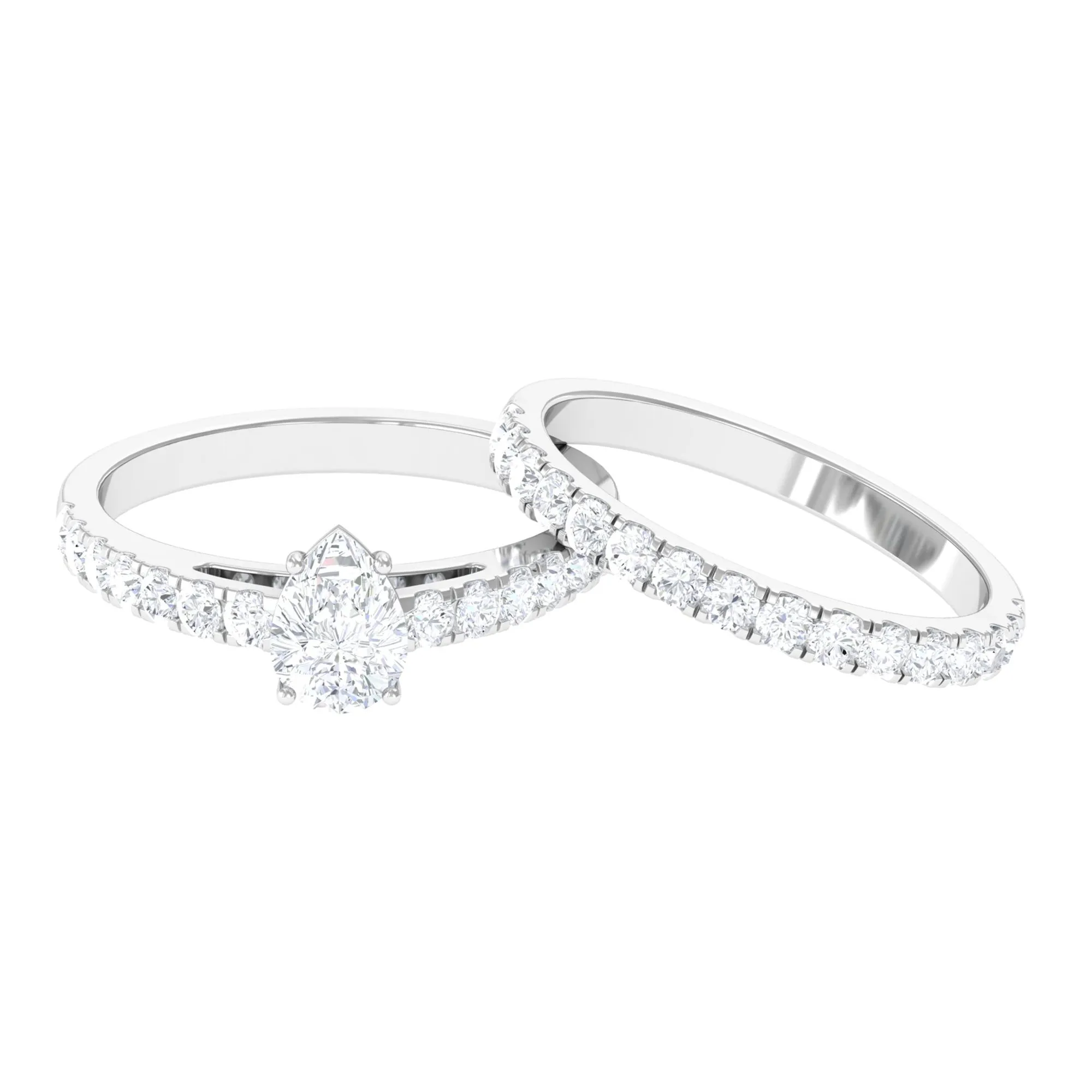 Minimal Pear Shape Lab Grown Diamond Wedding Ring Set