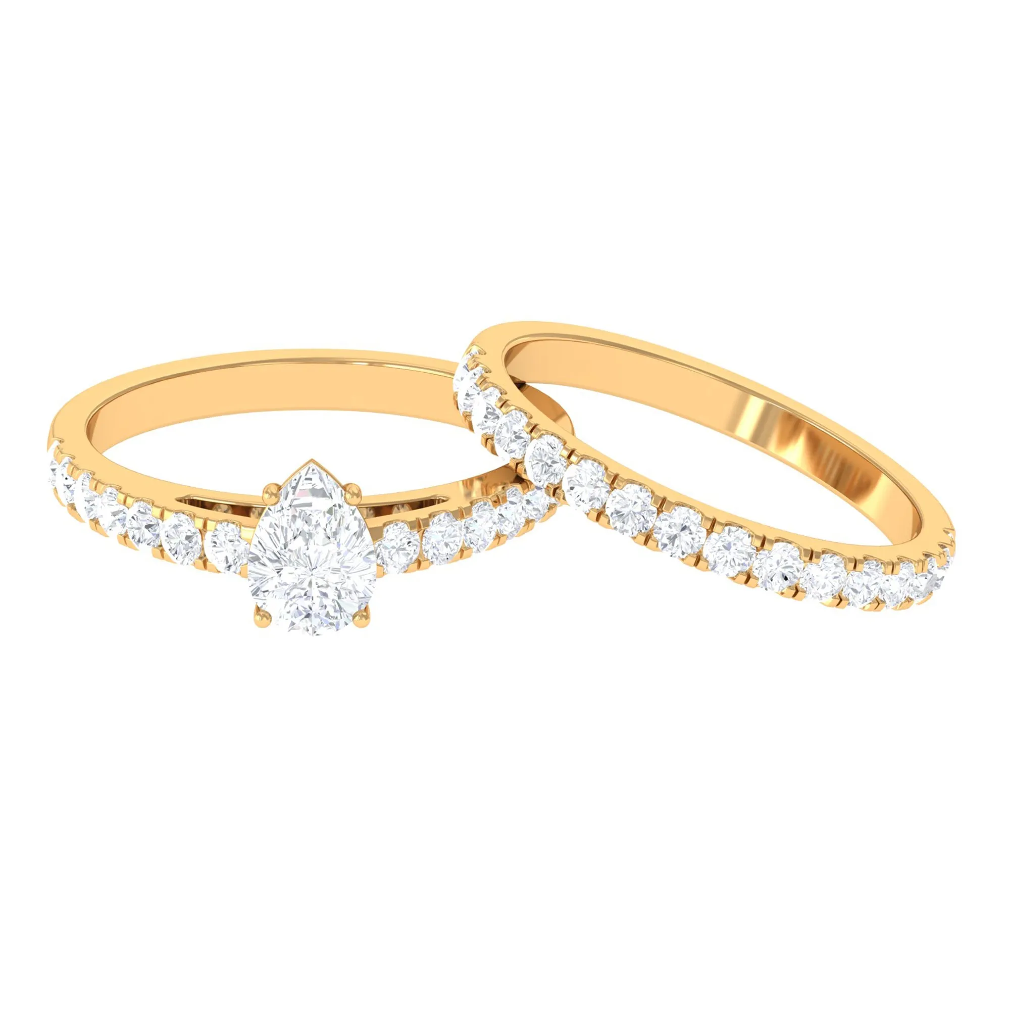 Minimal Pear Shape Lab Grown Diamond Wedding Ring Set