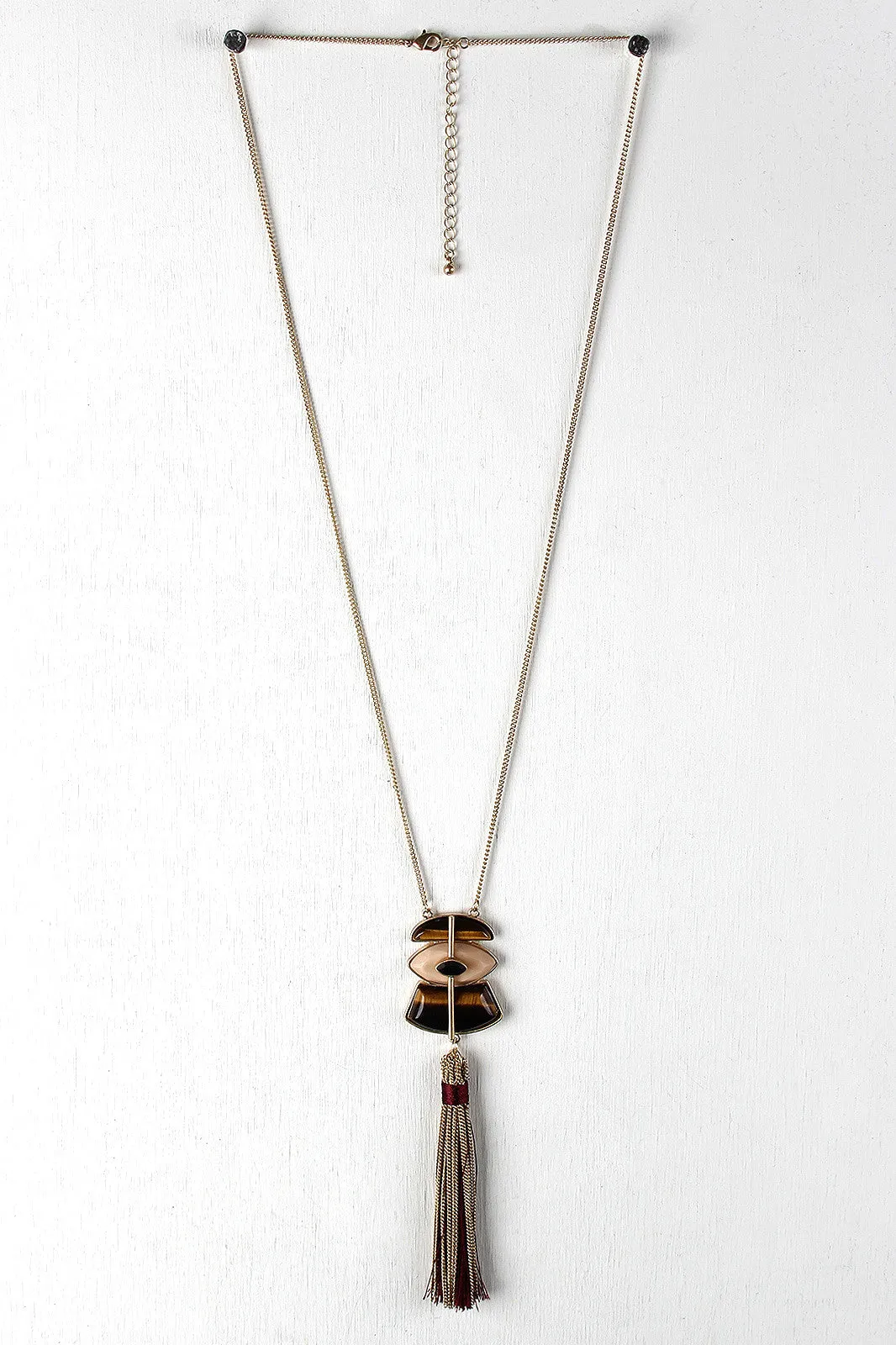 Multi-Colored Stone Tassel Necklace