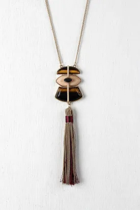 Multi-Colored Stone Tassel Necklace