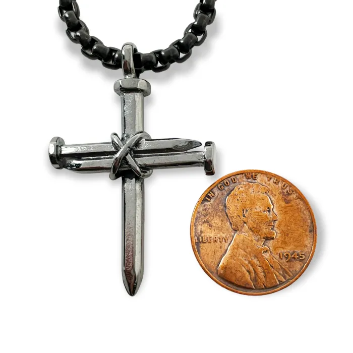 Nail Cross Dark Metal Finish Pendant Dark Finish Heavy Chain Necklace