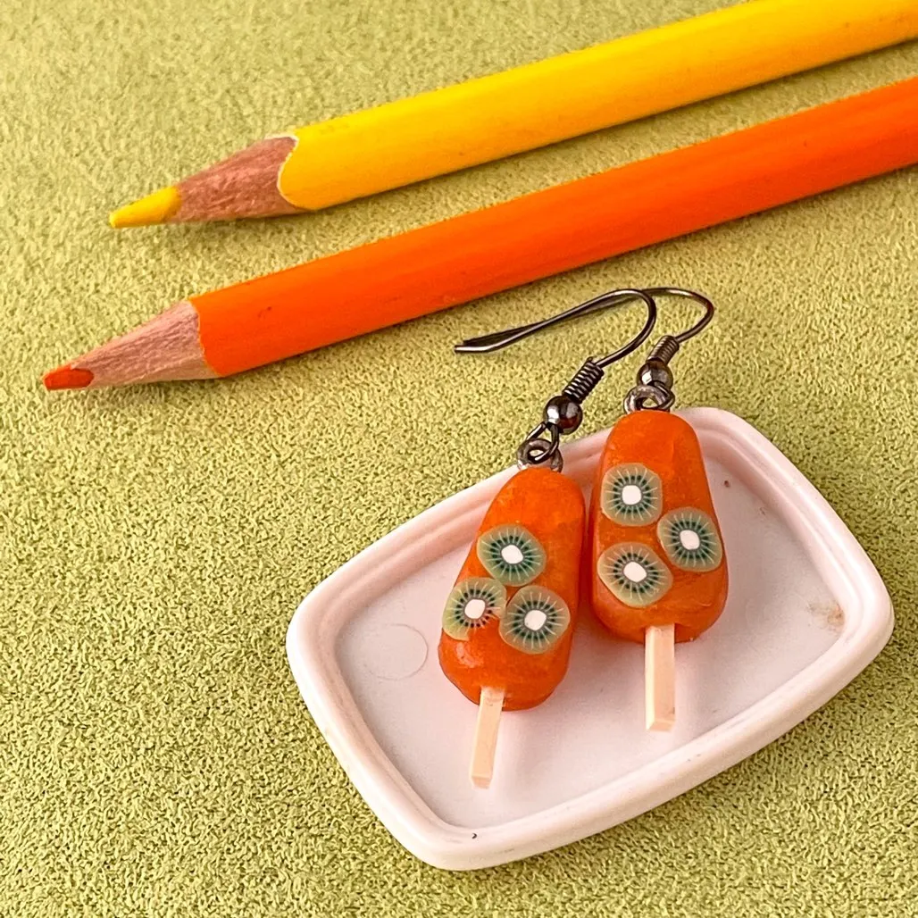 Orange Kiwi Miniature Ice Cream Popsicle Bar Earrings