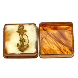 Original German WWII Kriegsmarine Navy “Fouled Anchor” Sweetheart Brooch in Acrylic Case