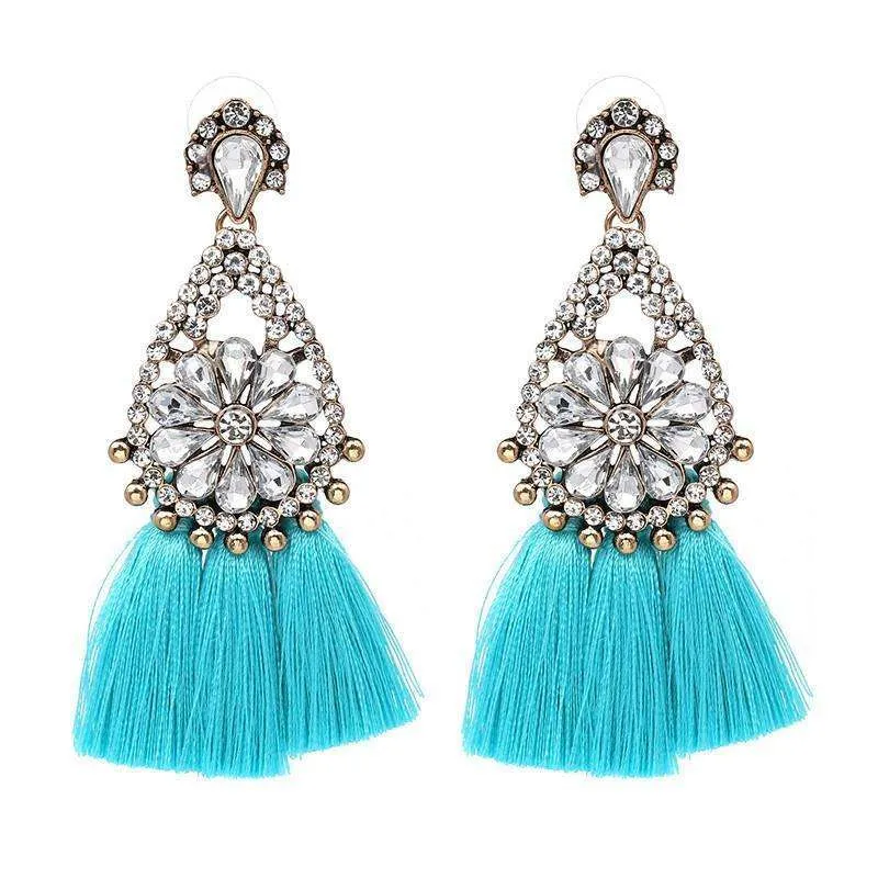 Oversized Gemstone Tassel Earrings