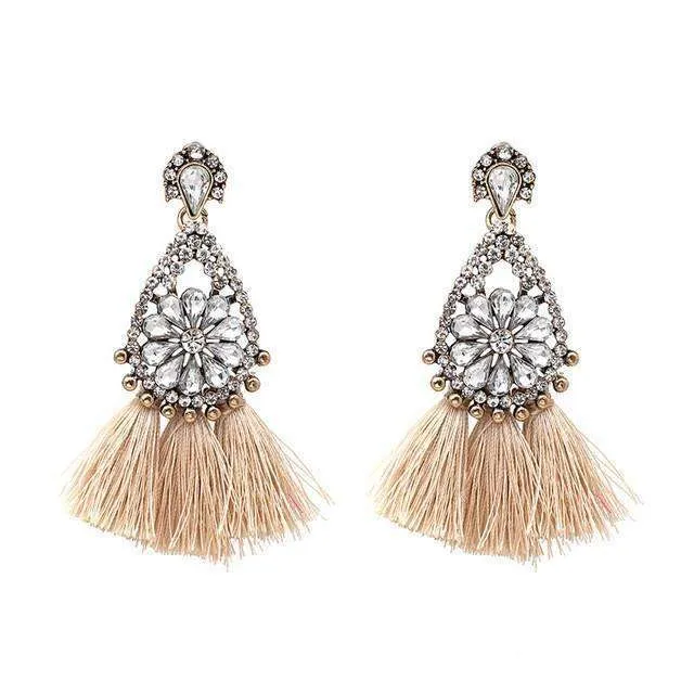 Oversized Gemstone Tassel Earrings