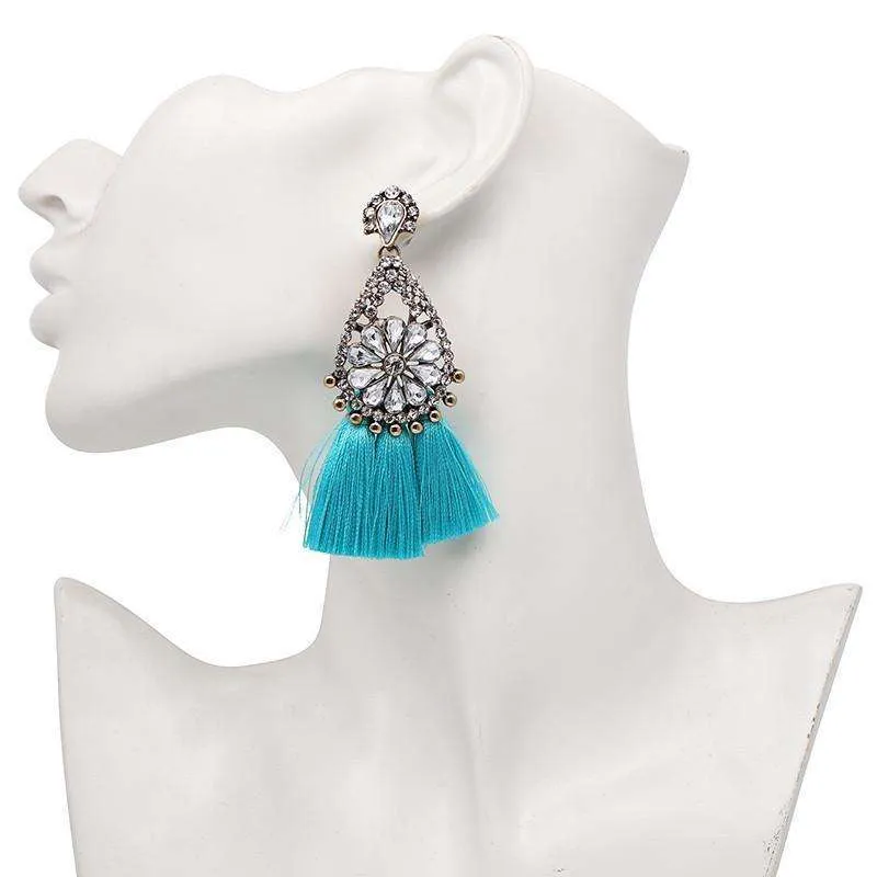 Oversized Gemstone Tassel Earrings