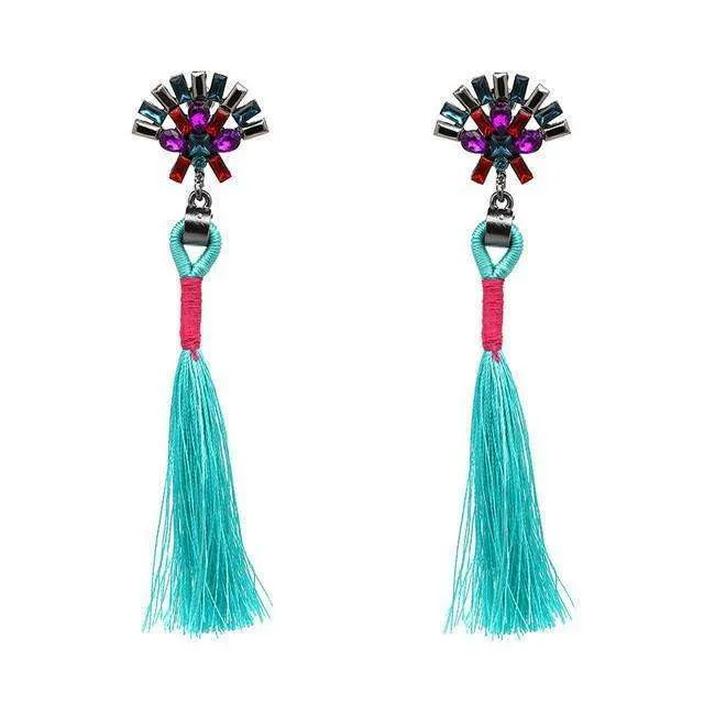 Oversized Gemstone Tassel Earrings