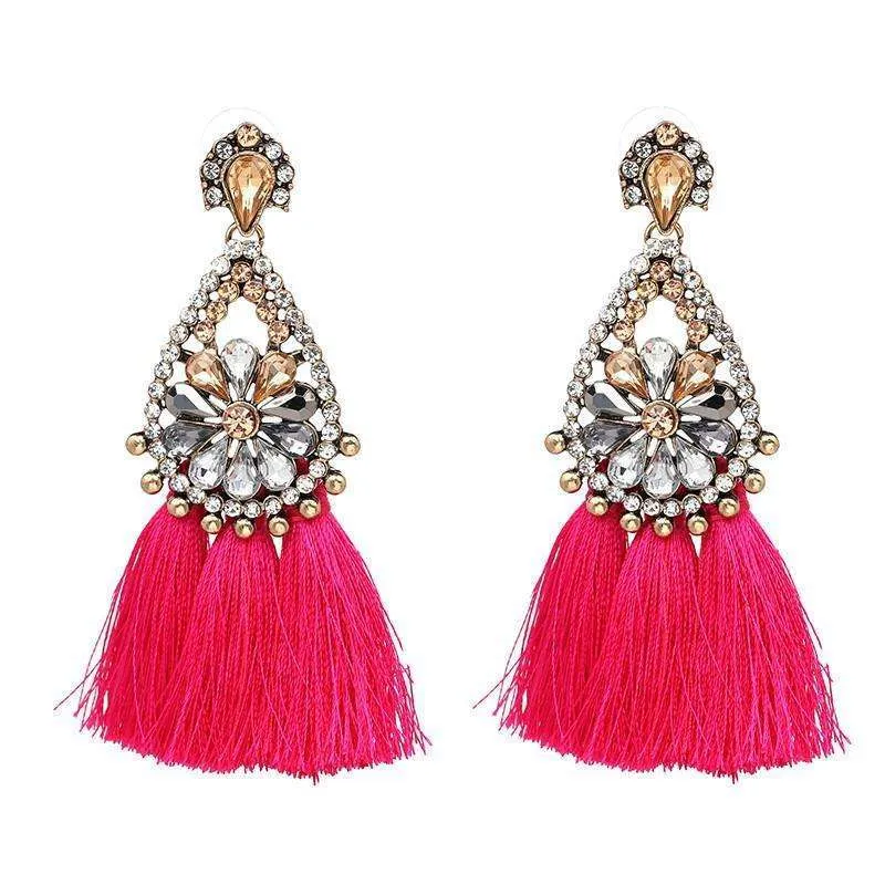 Oversized Gemstone Tassel Earrings