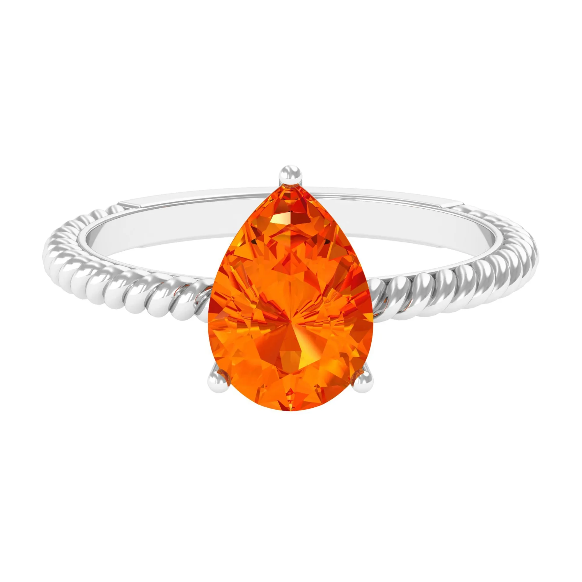 Pear Cut Created Orange Sapphire Solitaire Engagement Ring