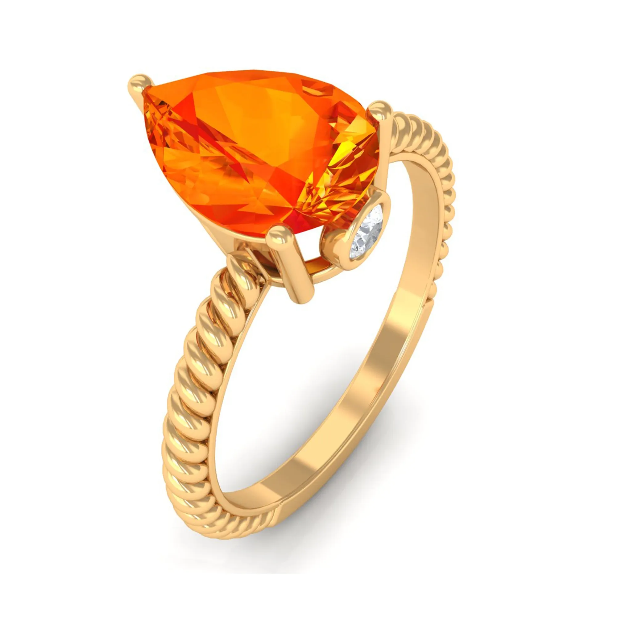 Pear Cut Created Orange Sapphire Solitaire Engagement Ring