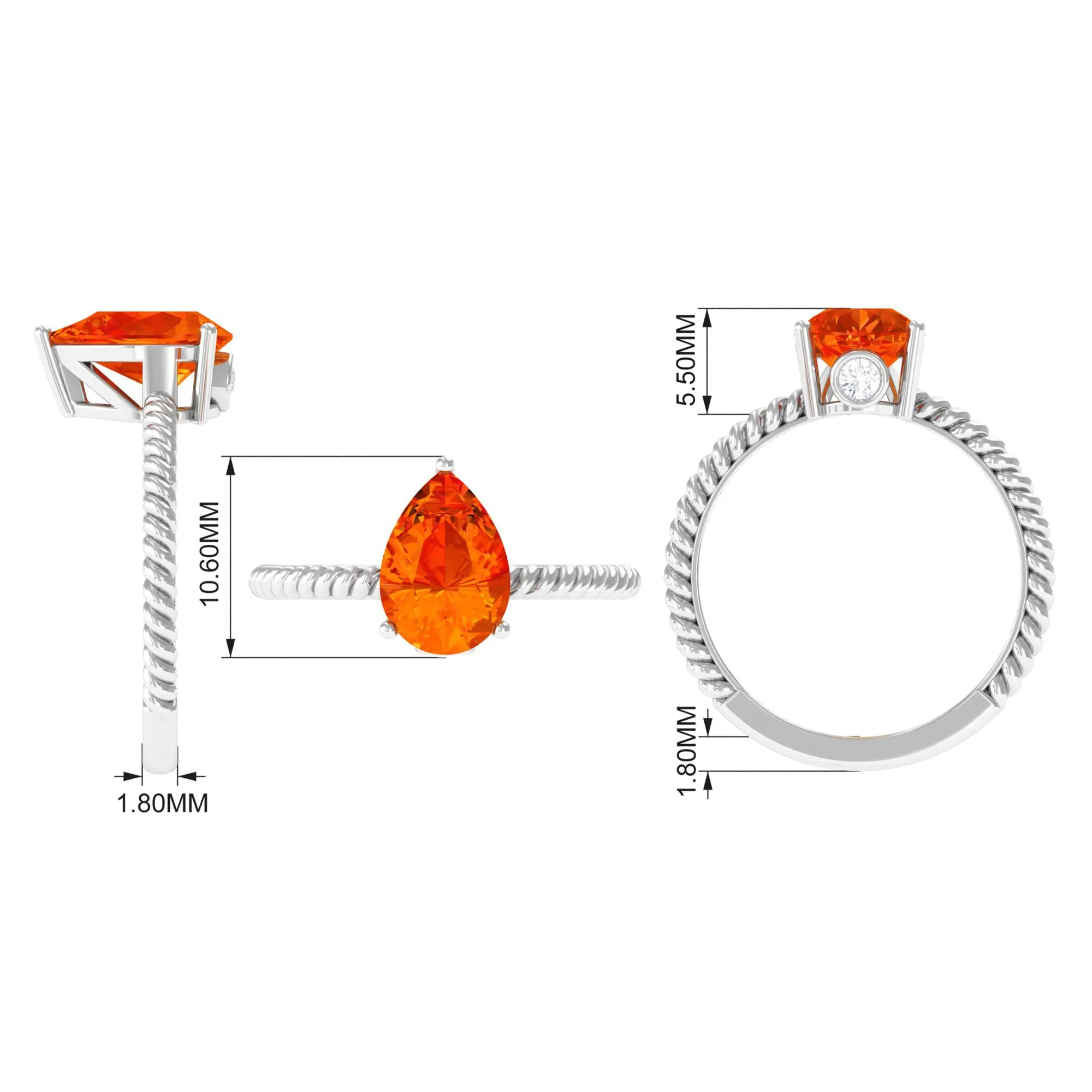 Pear Cut Created Orange Sapphire Solitaire Engagement Ring