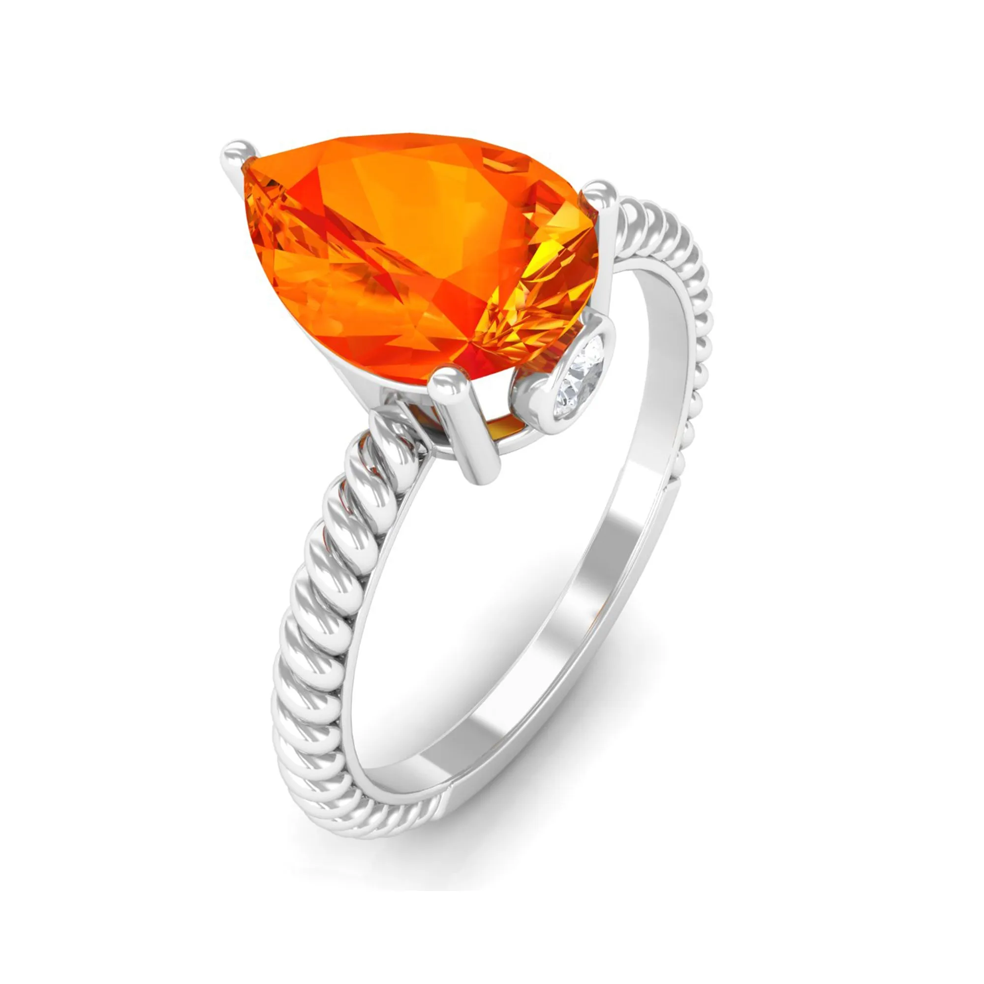 Pear Cut Created Orange Sapphire Solitaire Engagement Ring