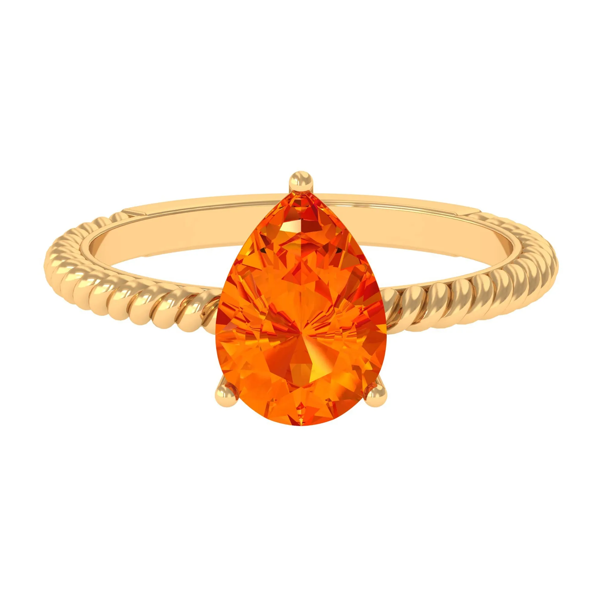 Pear Cut Created Orange Sapphire Solitaire Engagement Ring