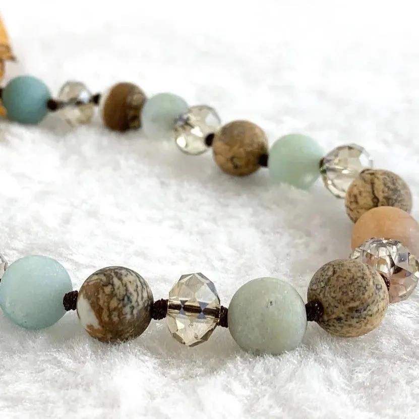 Picture Jasper/Amazonite Semi-Precious Gemstone Necklace with Pendants - 60 inch