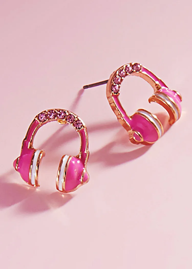 Pink Music Headphone DJ Earrings