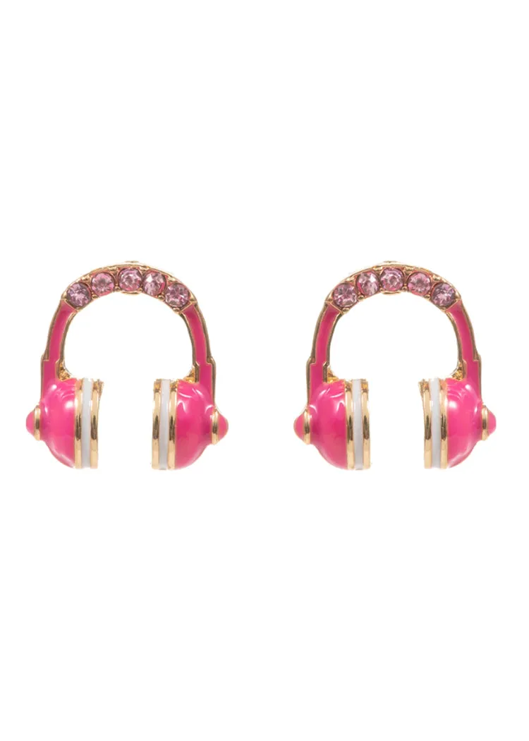 Pink Music Headphone DJ Earrings