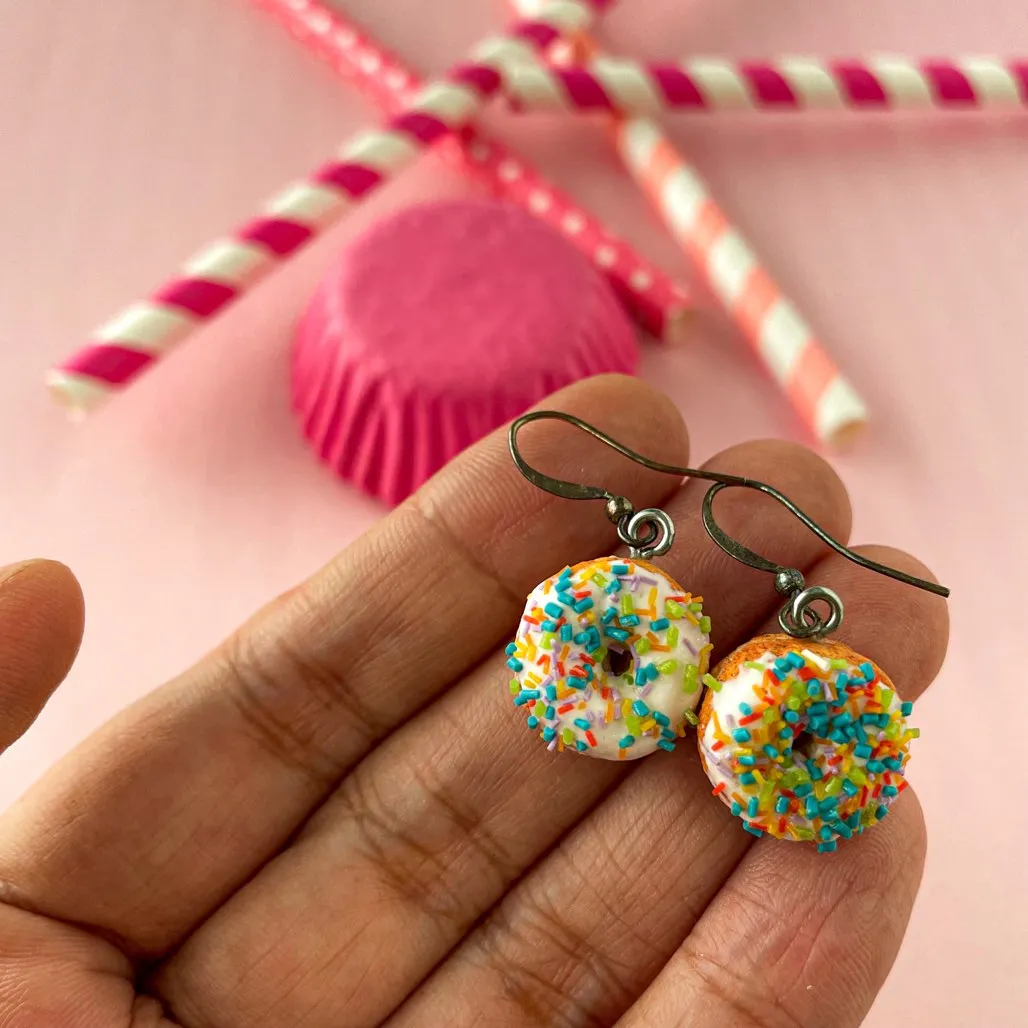 Rainbow Sprinkle Miniature Donuts Food Earrings