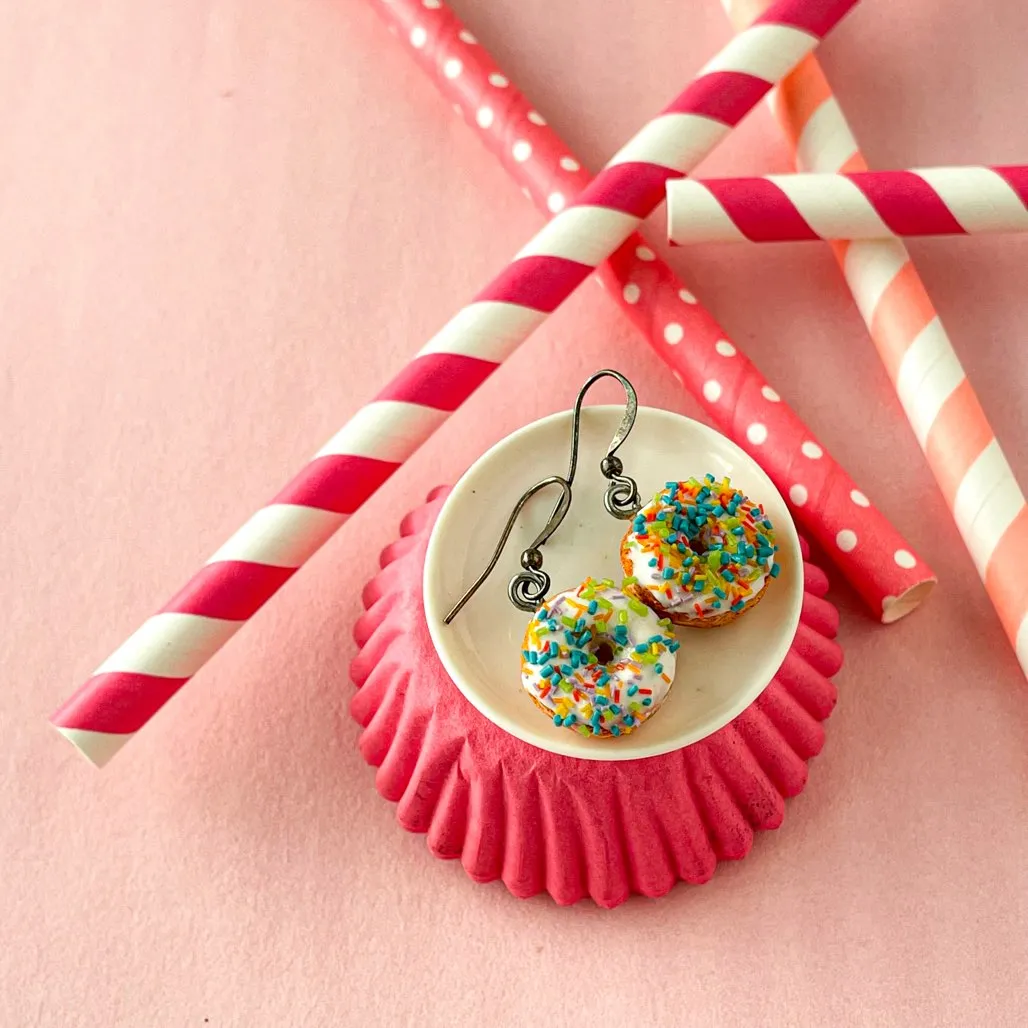 Rainbow Sprinkle Miniature Donuts Food Earrings