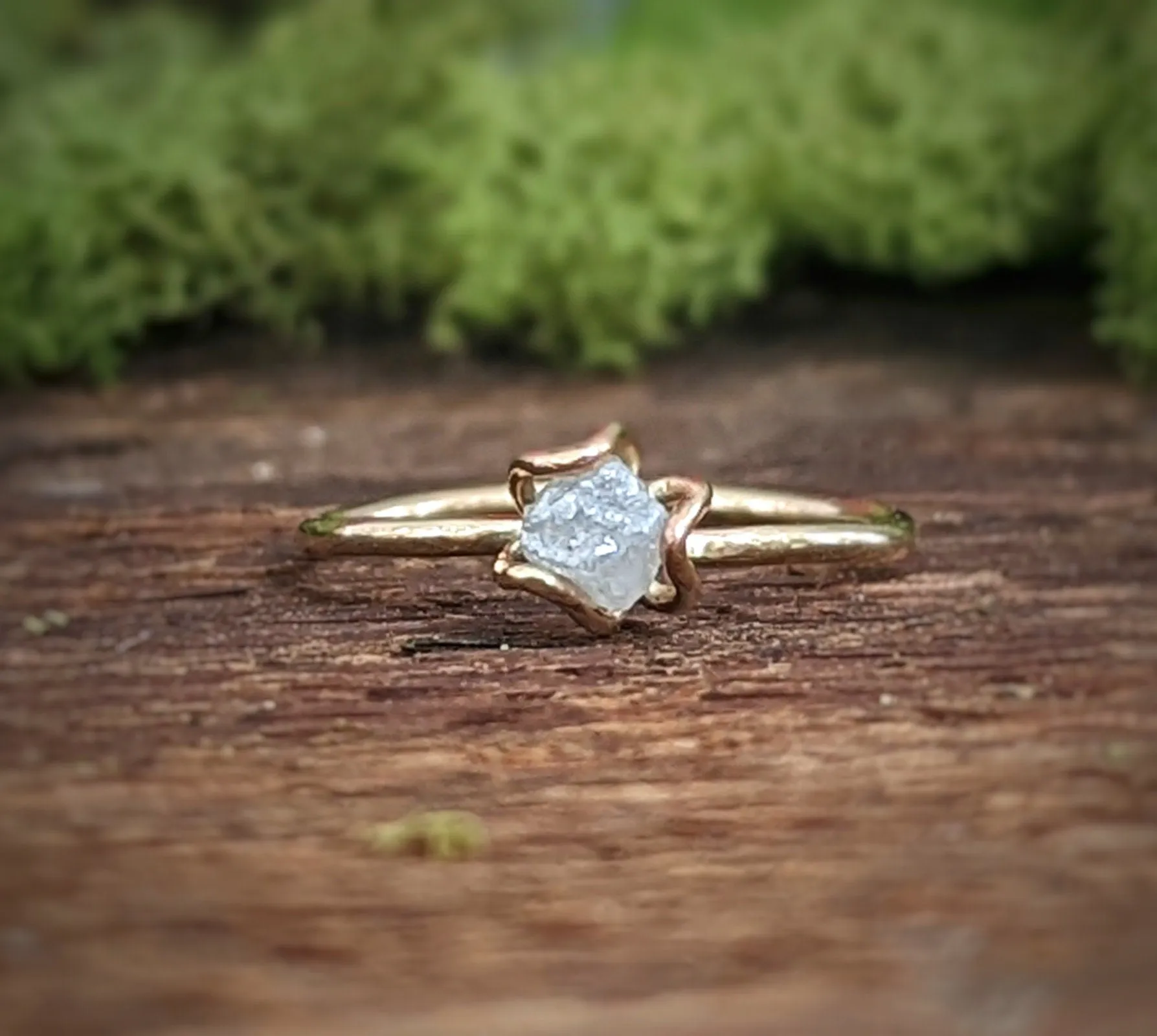 Raw diamond flower prong engagement ring