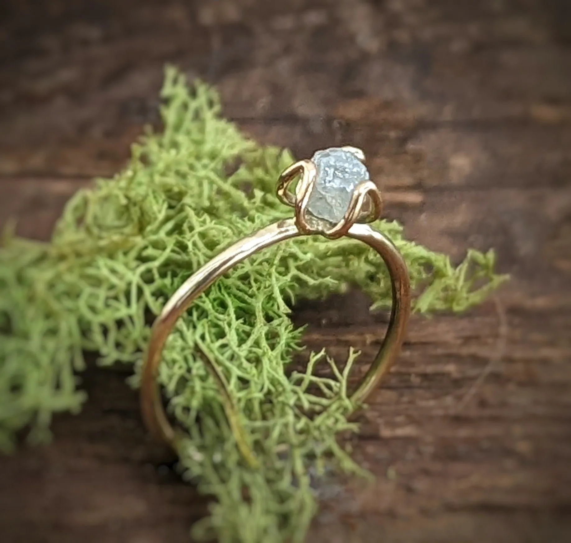 Raw diamond flower prong engagement ring