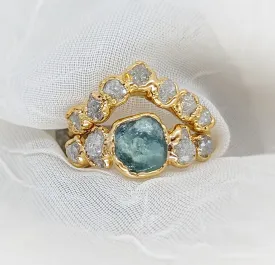 Raw Montana Sapphire and diamond ring set