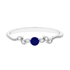 Real Blue Sapphire and Diamond Leaf Inspired Promise Ring