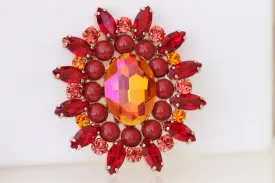 RED ORANGE BROOCH