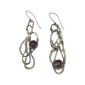 Roots with rubies on hook earrings