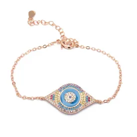 Rose Gold Multi Color CZ Evil Eye Chain Bracelet