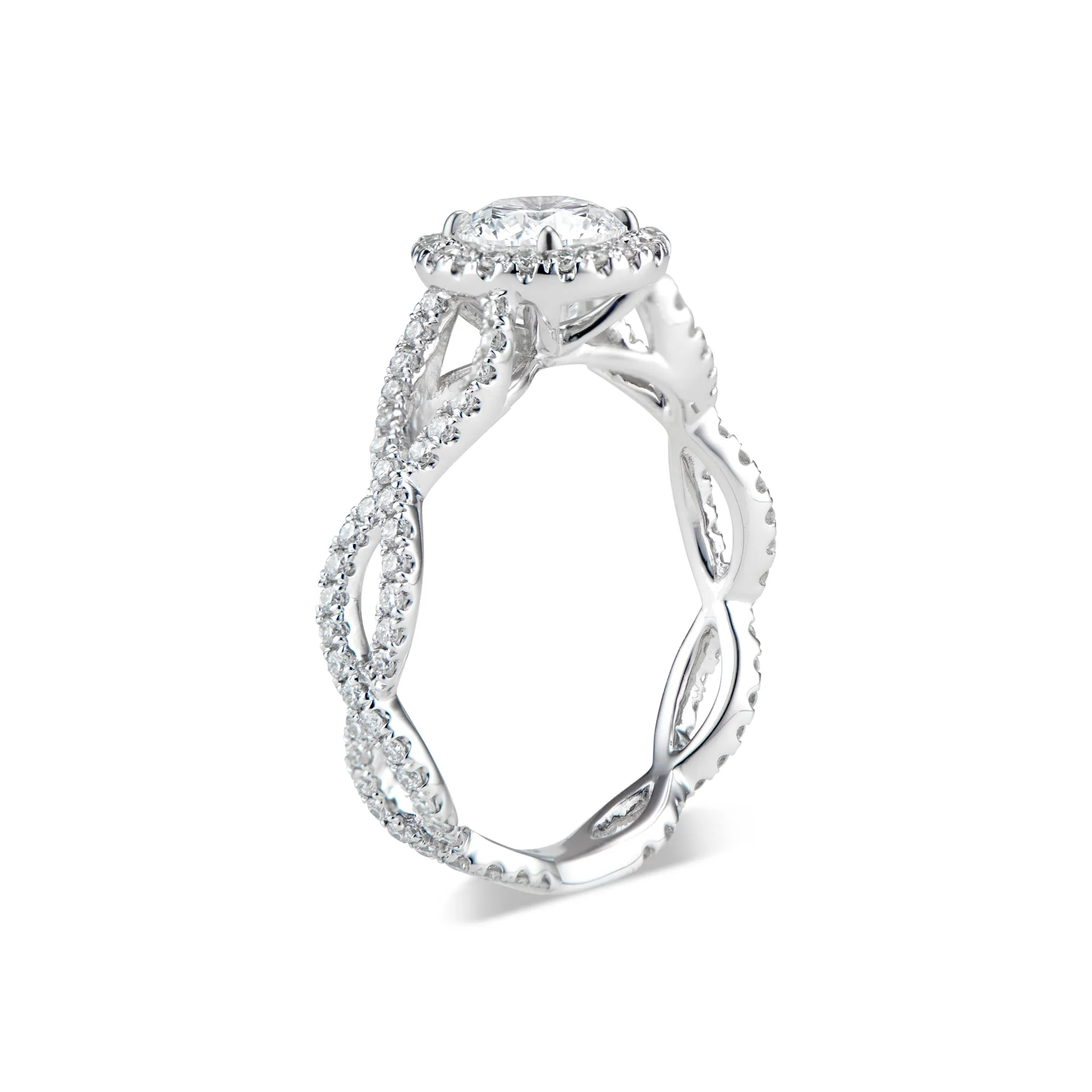 Round Diamond Halo Engagement Ring with Twisted Shank