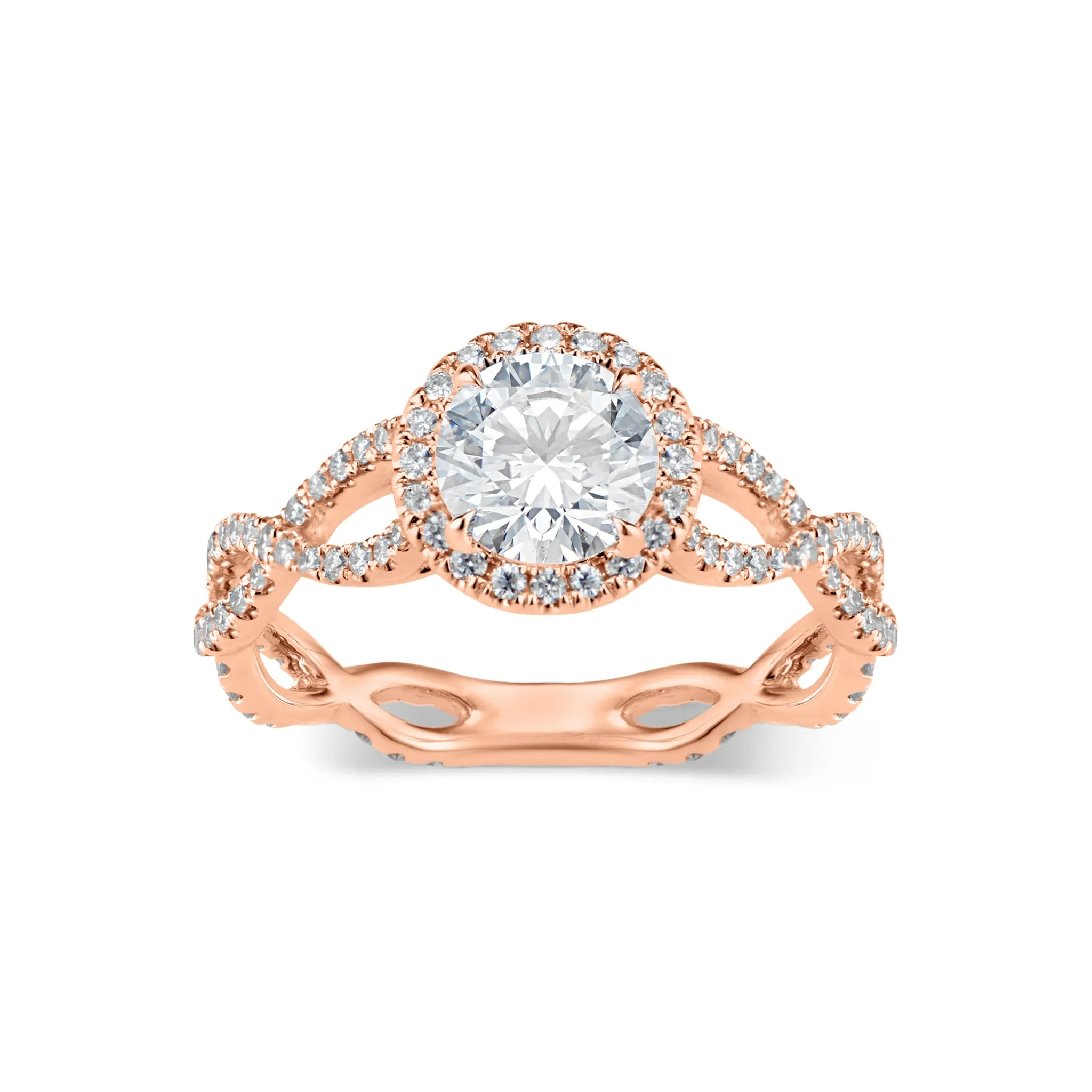 Round Diamond Halo Engagement Ring with Twisted Shank