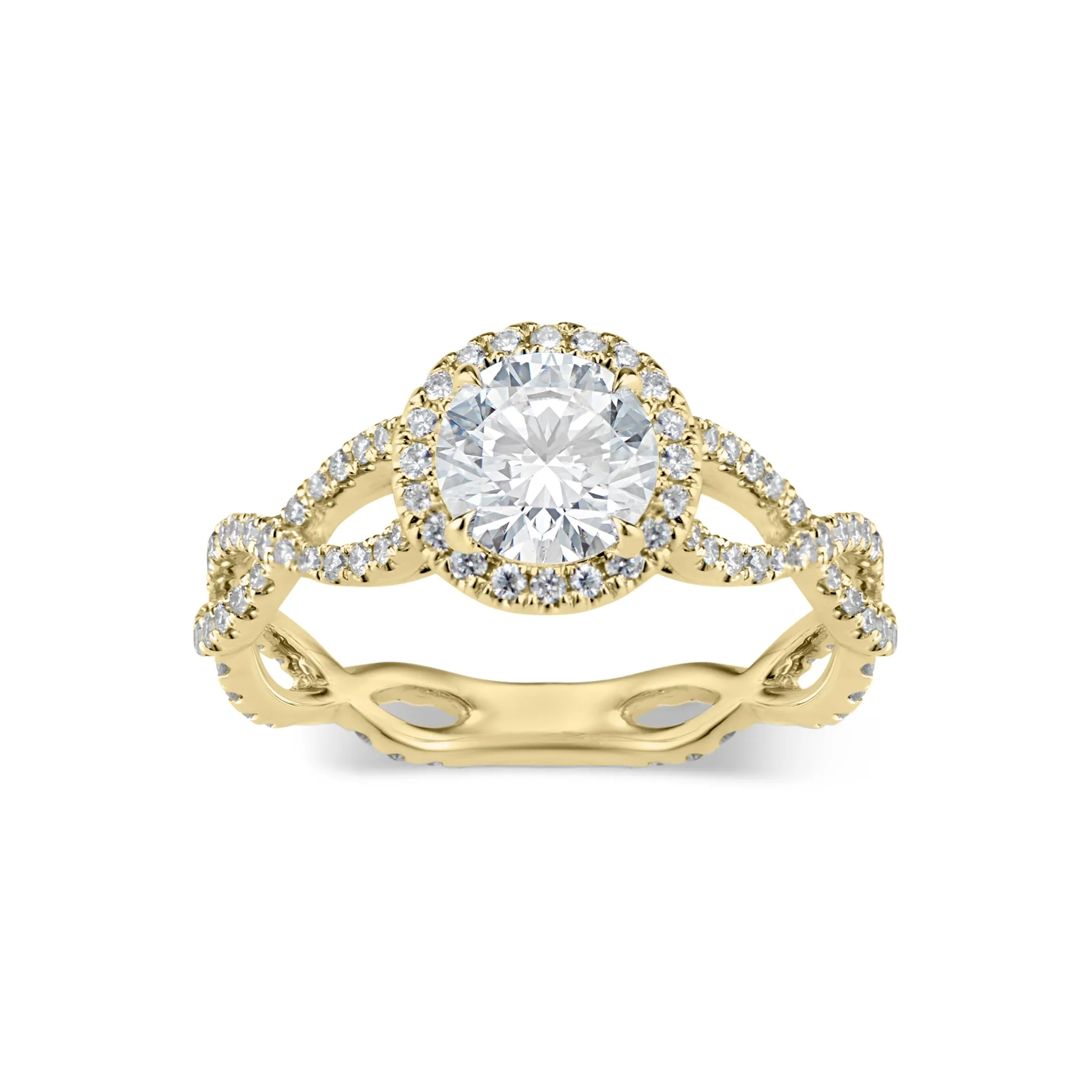 Round Diamond Halo Engagement Ring with Twisted Shank