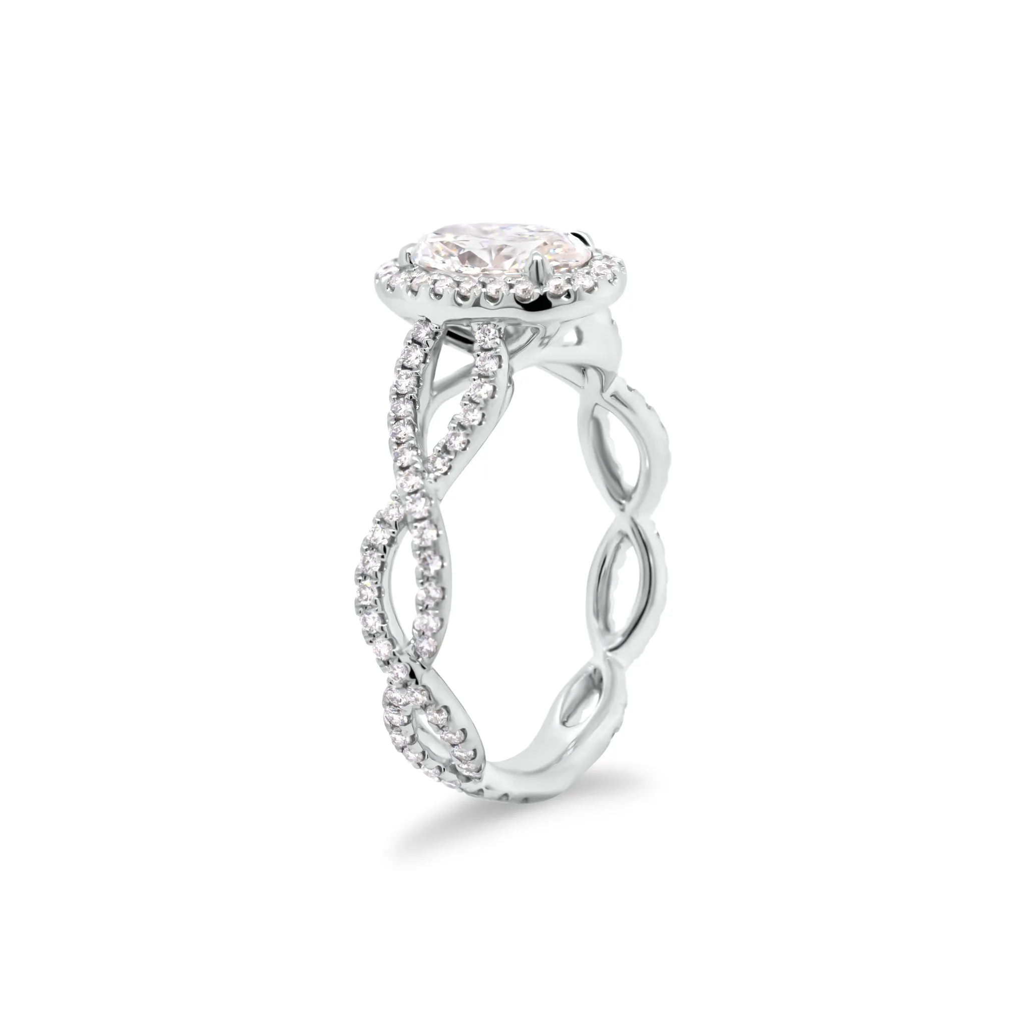 Round Diamond Halo Engagement Ring with Twisted Shank