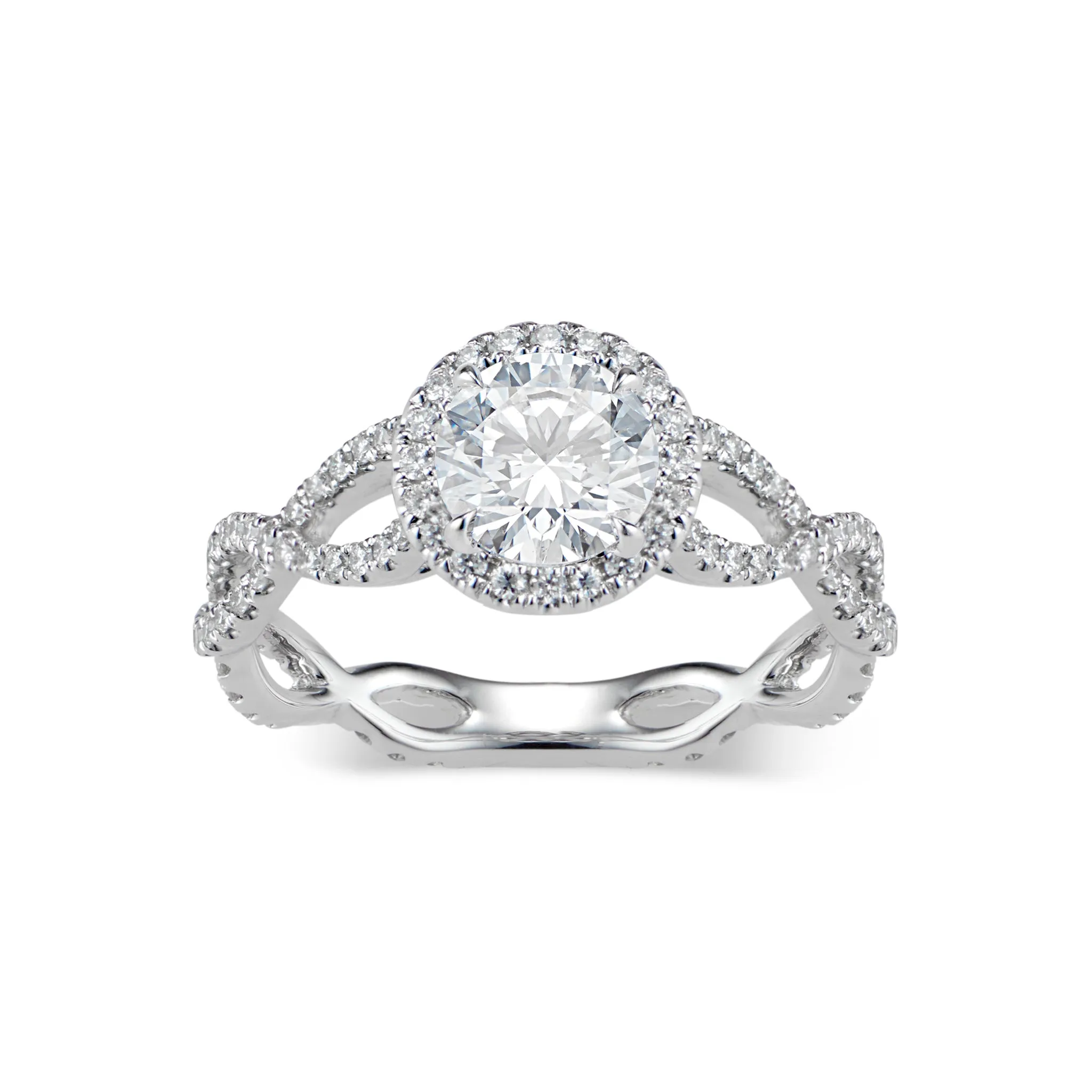 Round Diamond Halo Engagement Ring with Twisted Shank