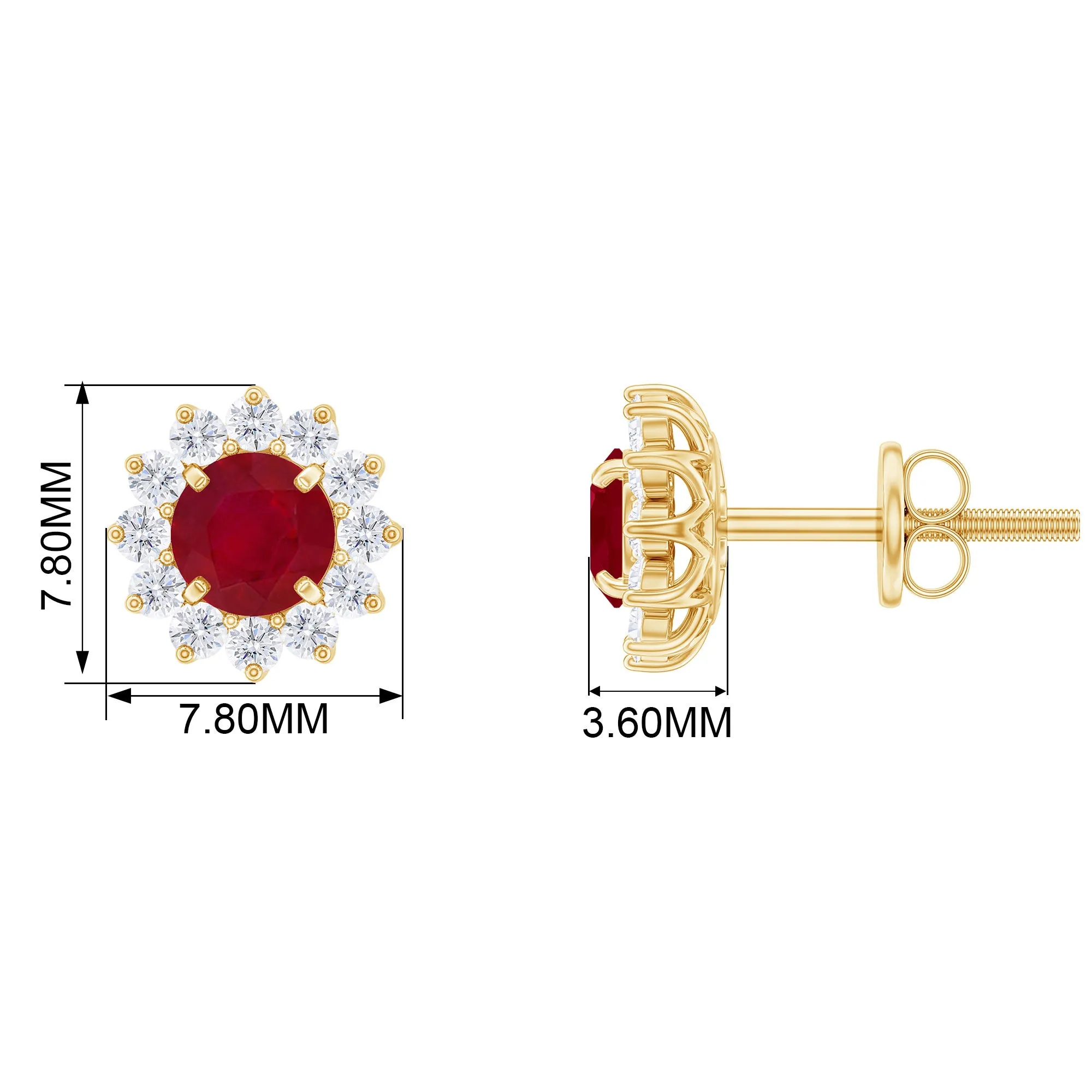 Ruby Flower Stud Earrings with Diamond Halo