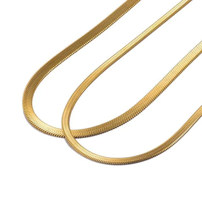 S925 Italy Silver Herringbone Snake Chain in 14K Gold - 4mm