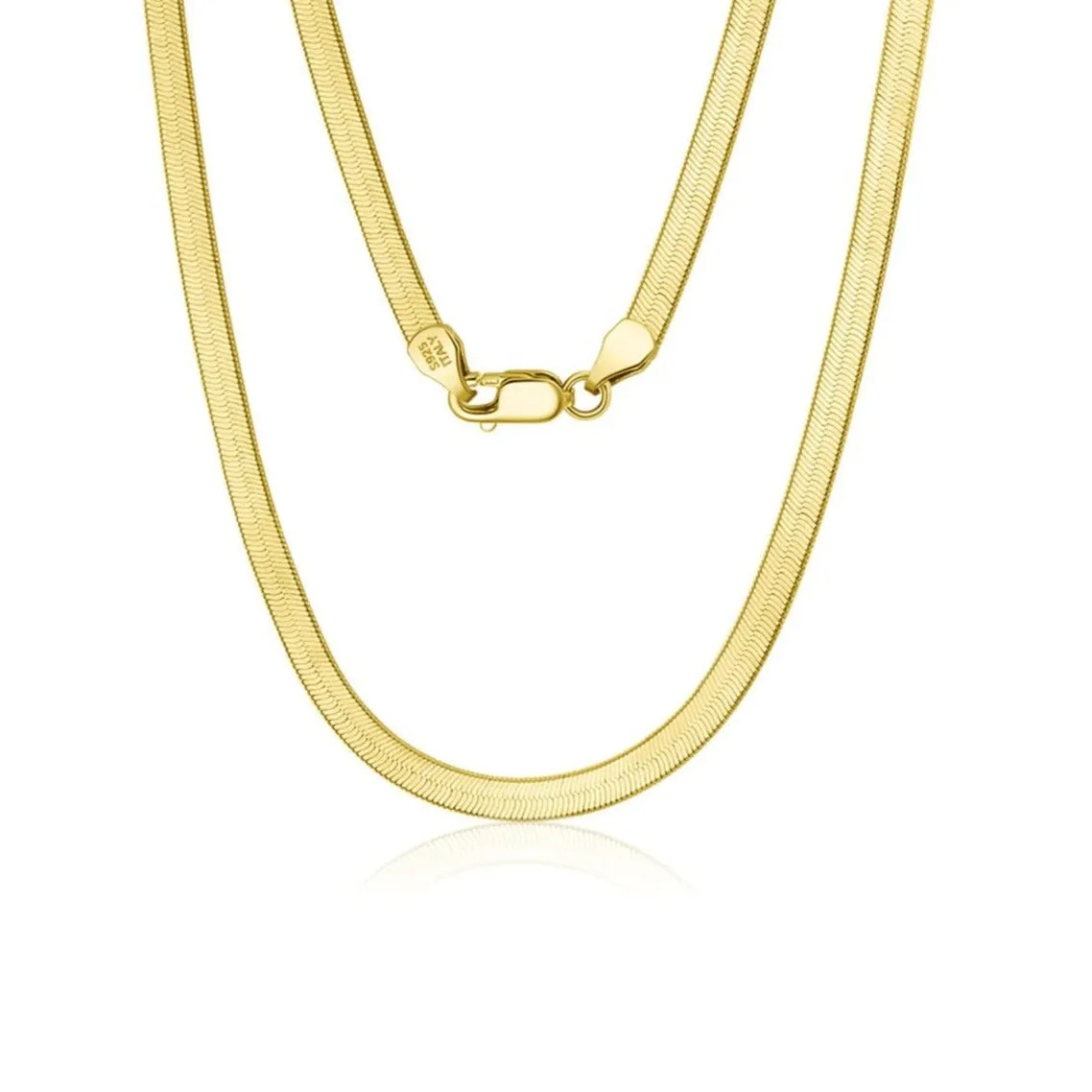 S925 Italy Silver Herringbone Snake Chain in 14K Gold - 4mm