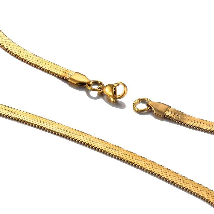 S925 Italy Silver Herringbone Snake Chain in 14K Gold - 4mm