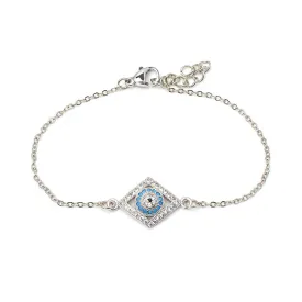 Silver Multi Color CZ Evil Eye Chain Bracelet