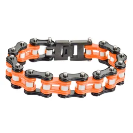 SK1270 3/4" Wide Two Tone Orange Black Double Link Design Unisex Stainless Steel Motorcycle Chain Bracelet