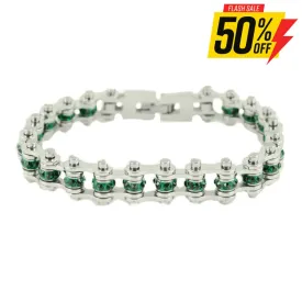 SK2212 May 3/8" Wide Emerald Color Crystal Centers Birthstone Bracelet