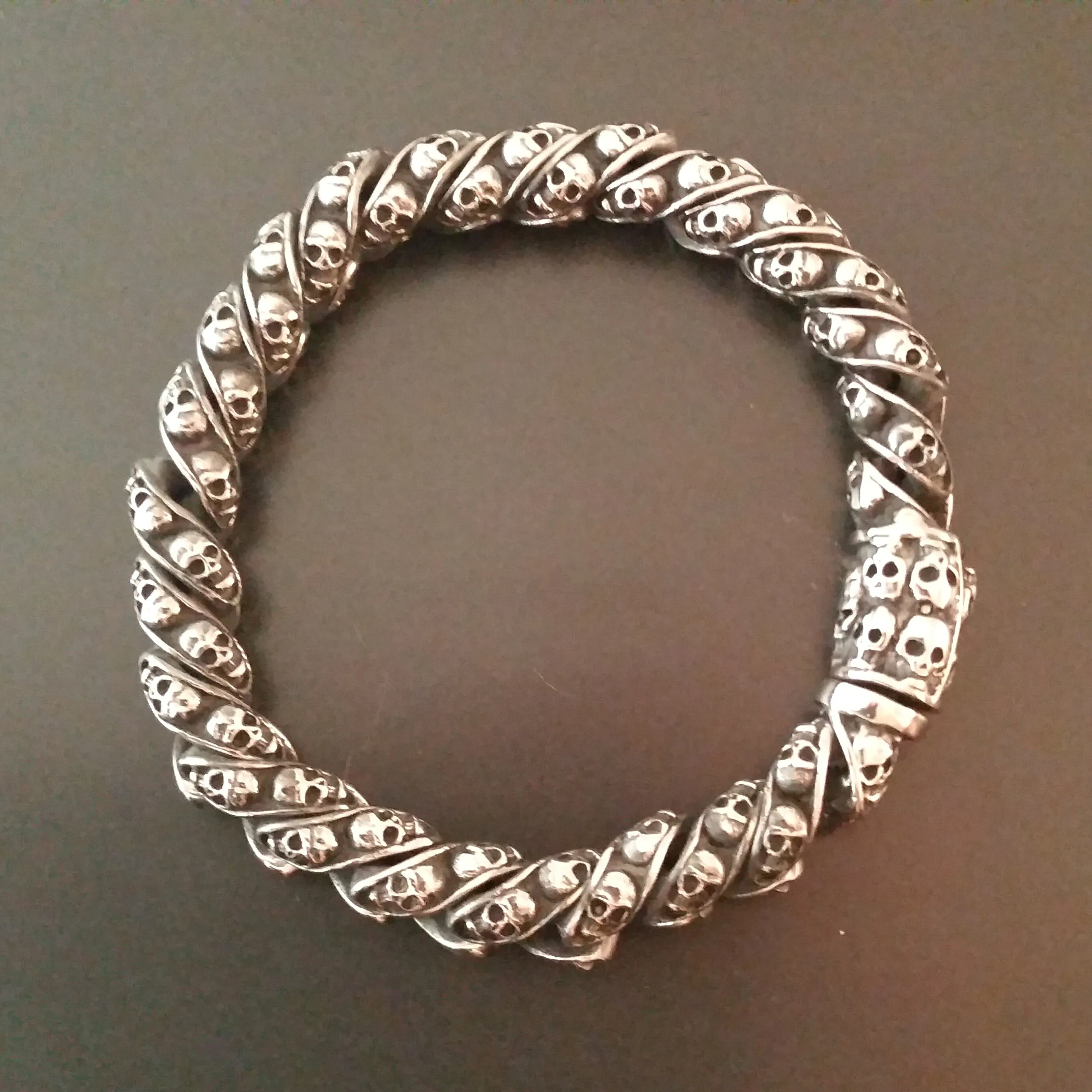 Skull Bracelet Silver Chain Link Spiral Mens