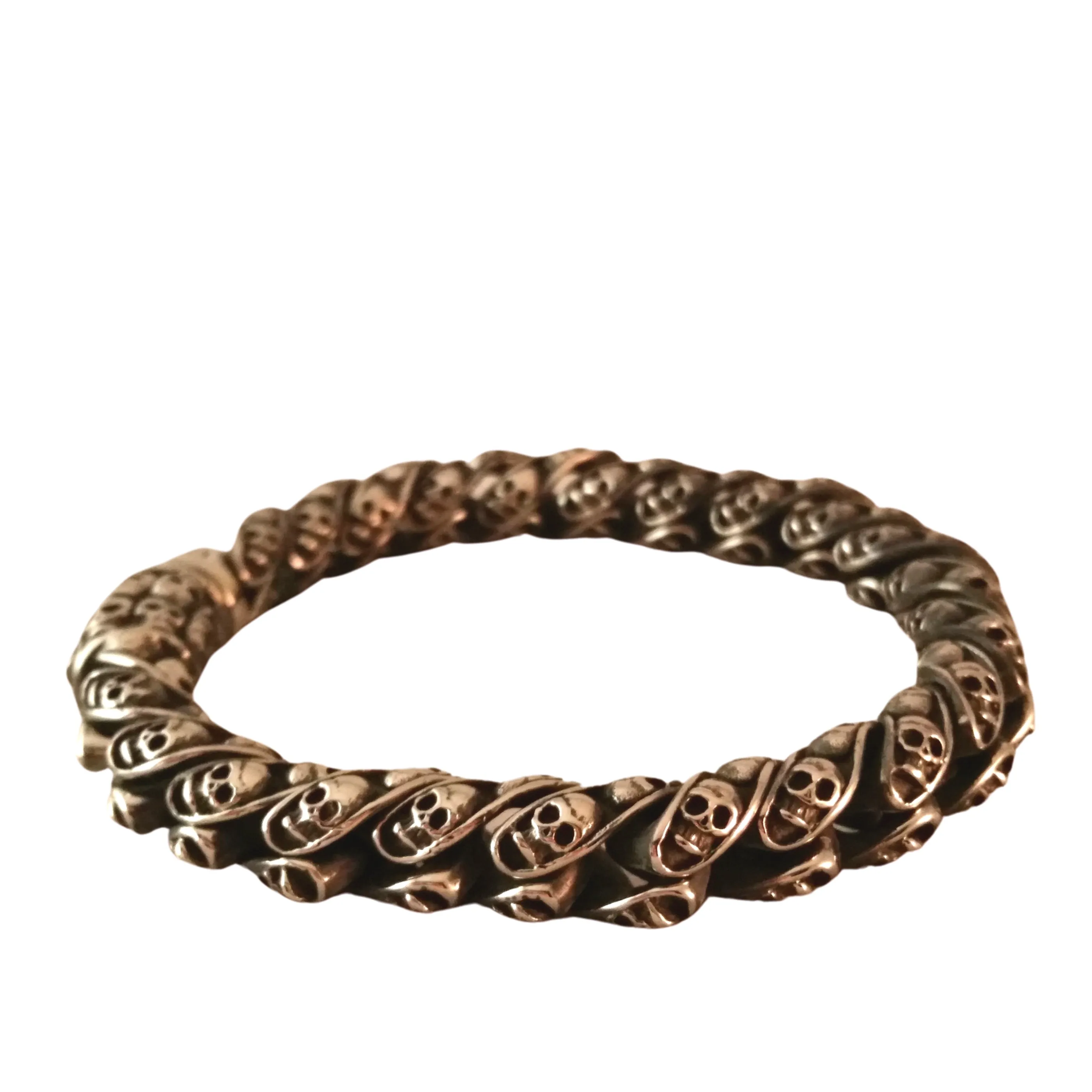 Skull Bracelet Silver Chain Link Spiral Mens