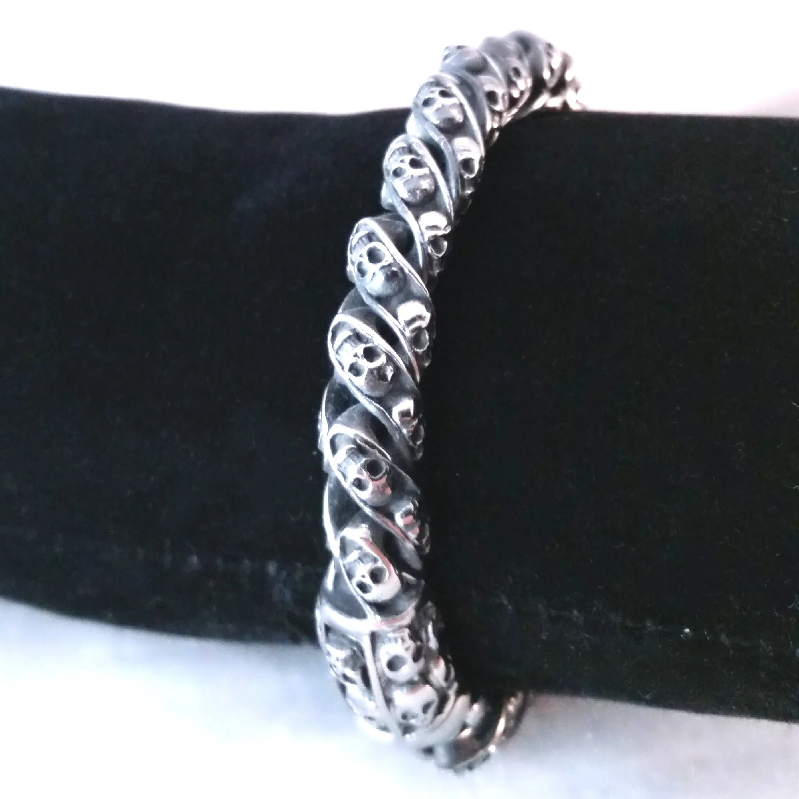 Skull Bracelet Silver Chain Link Spiral Mens