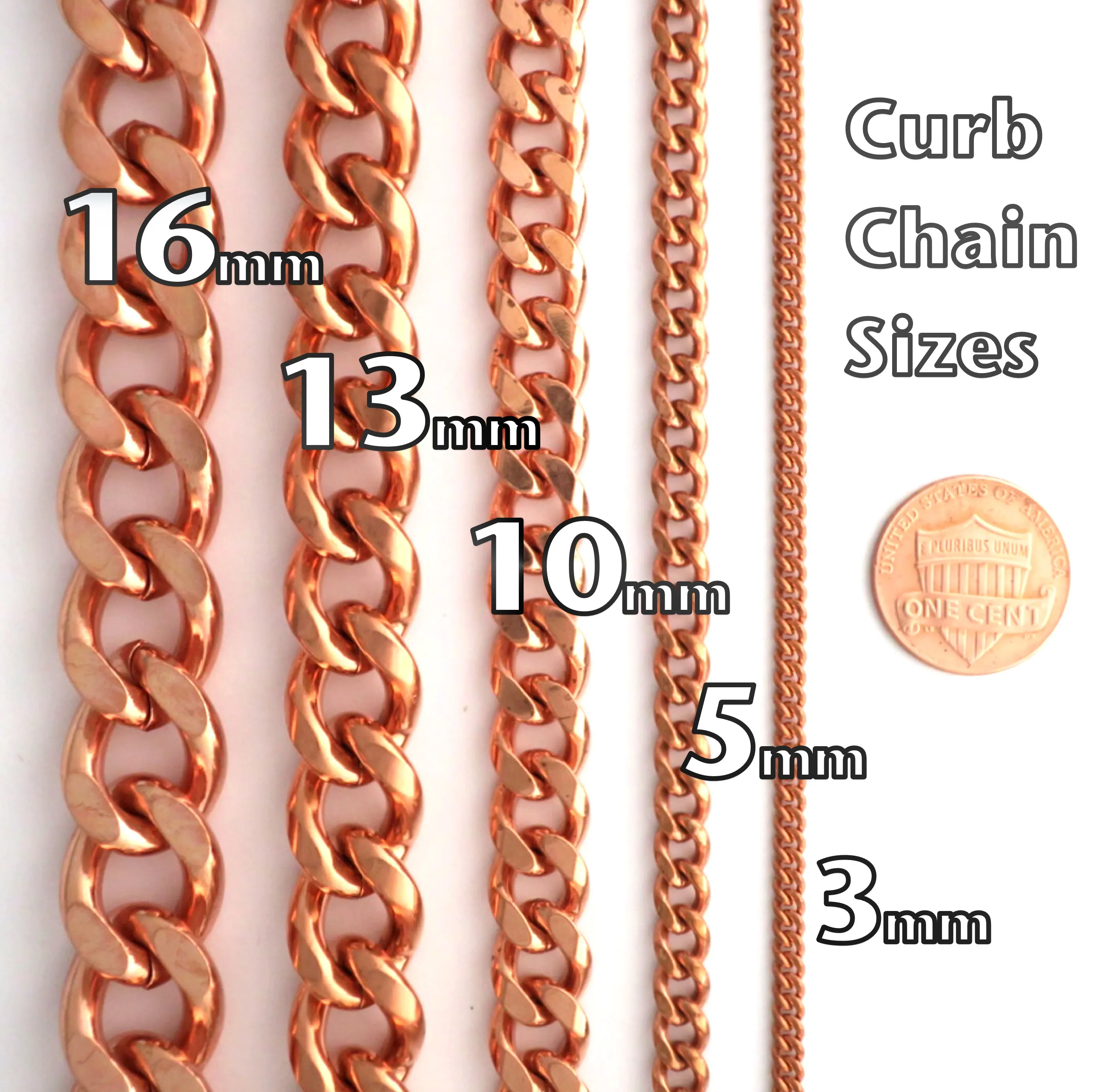 Solid Copper Super Chunky 16mm Curb Chain Bracelet B162R Men's Copper Cuban Curb Chain Bracelet 8.5 Inch