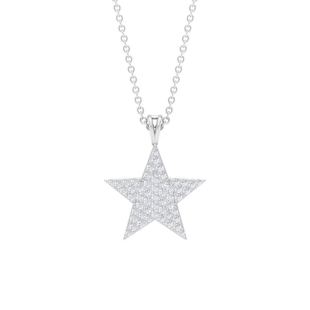 Star Diamond Cluster Pendant Necklace in Pave Setting