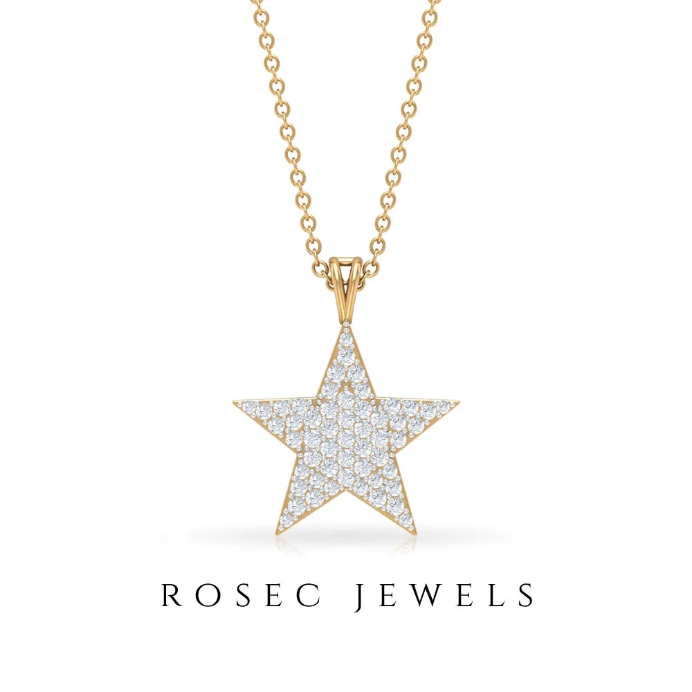 Star Diamond Cluster Pendant Necklace in Pave Setting