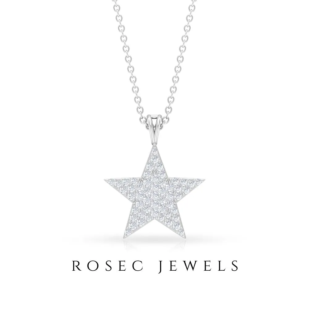 Star Diamond Cluster Pendant Necklace in Pave Setting